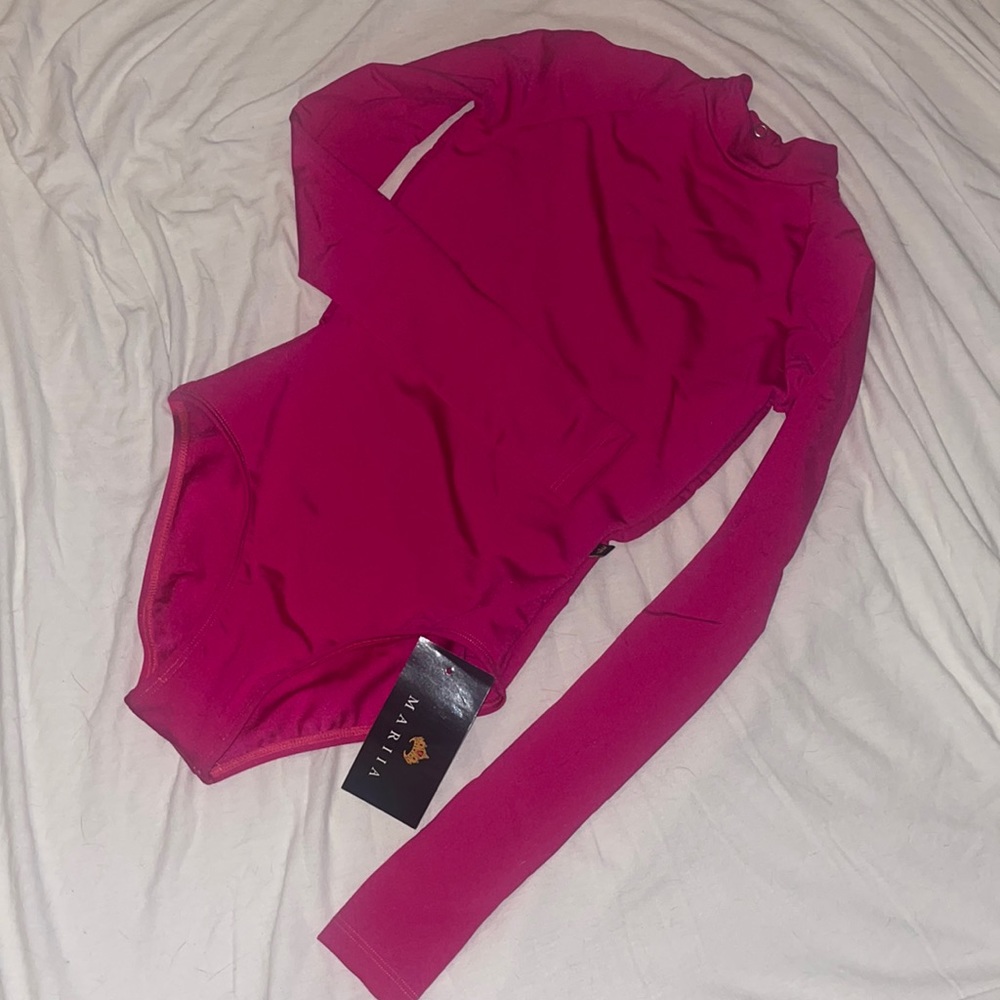 Mariia mock neck leotard raspberry color adult petite! NWT